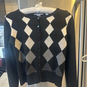 Evelyn Grace‎ Cashmere, ladies M 100% cashmere Argyle Pattern cardigan